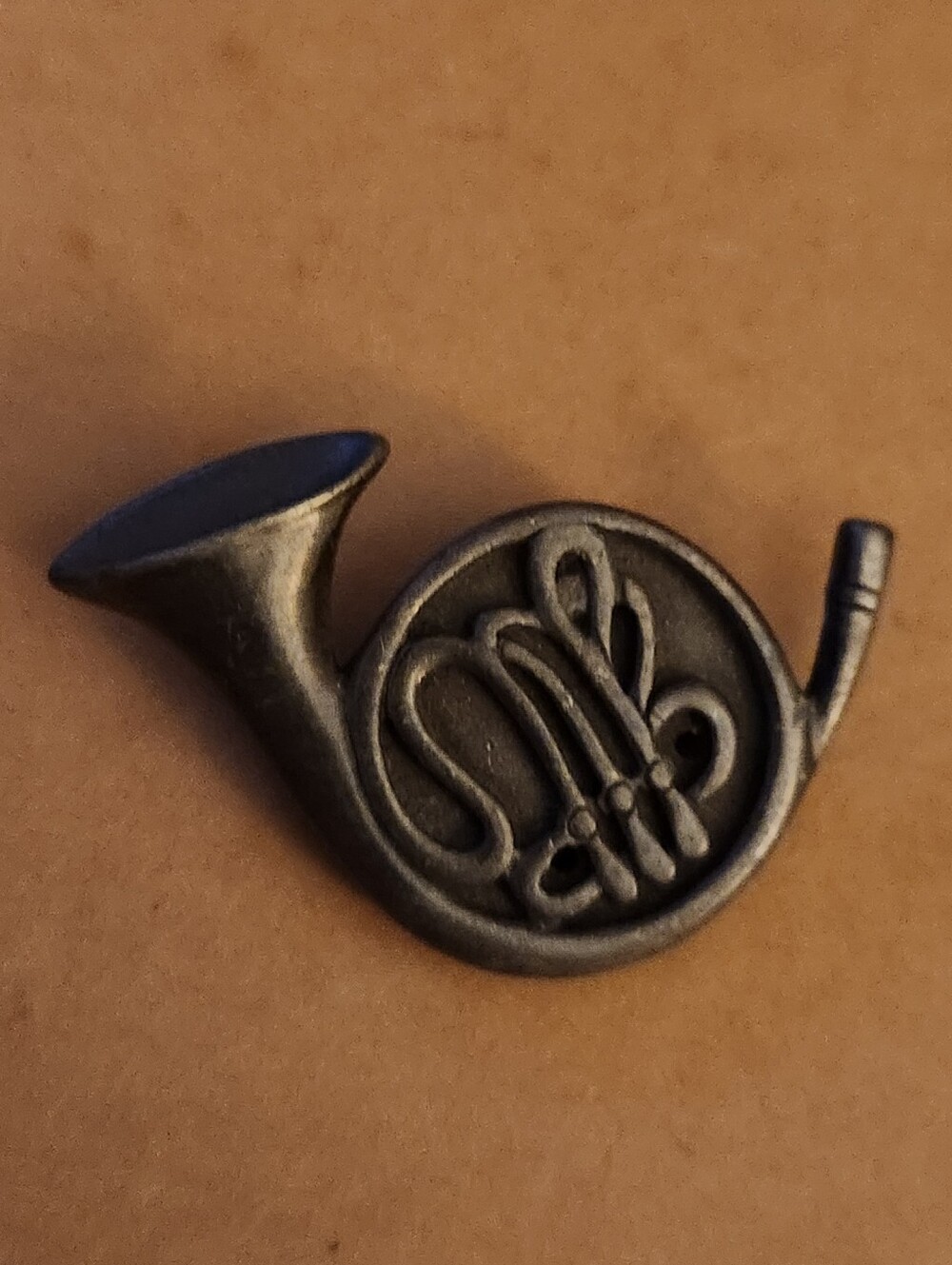 French Horn Bro0che Pin Pendant Pewter